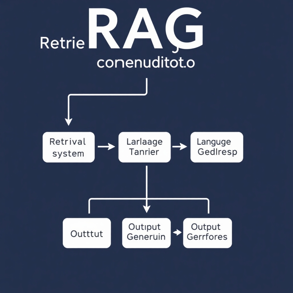 Visual representation of the RAG (Retrieval Augmented Generation) technique. Illustrate a flowchart showing the steps: User Query -> Retrieval System (with a database) -> Language Model Processing -> Output Generation. Add arrows indicating the flow of information and labeled boxes for clarity. Use a clean, modern infographic style.