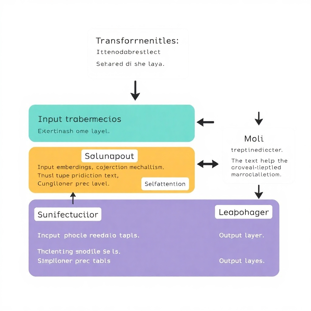 A detailed illustration of the Transformer model architecture used in GPT-2. Show the input layers, attention mechanisms, and output layers. Include labels for essential components such as 'Input Embeddings', 'Self-Attention', and 'Output Predictions'. Use a clean and educational design to effectively communicate how the Transformer model processes text. Add arrows to indicate the flow of data through the model.