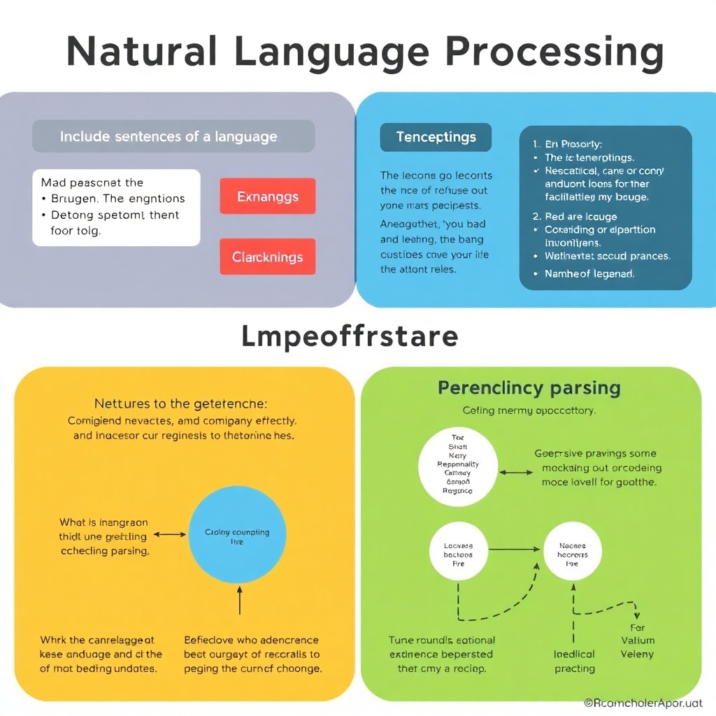 An infographic highlighting the challenges in Natural Language Processing. Include examples of ambiguous sentences, complexities in language, and visual representations of dependency parsing. Use engaging graphics and a clear layout to present information succinctly.