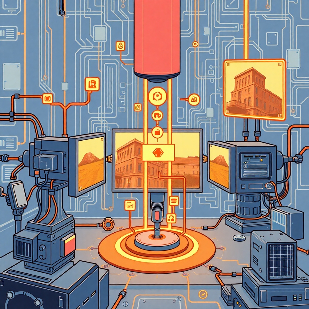 An illustration for the first influential ML paper: 'Vision Transformers Need Registers'. Depict vision transformers processing images with register tokens being added to the input. Show representations of image analysis, object detection, and transformer architecture. The background should be tech-oriented, reflecting deep learning concepts.