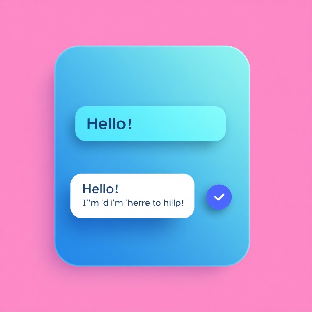 A visual representation of a chatbot interaction. Include a user input box where a user types 'Hello', and the chatbot responses 'Hello! I'm here to help you.' Show this in a friendly chat interface design, with a modern and intuitive look.