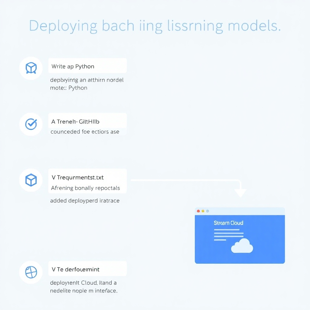 An infographic illustrating the process of deploying a machine learning model on Streamlit.