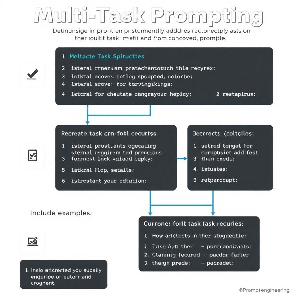 A visual representation of Multi-Task Prompting in prompt engineering, showing how a single prompt can simultaneously address multiple tasks and how they build upon each other.