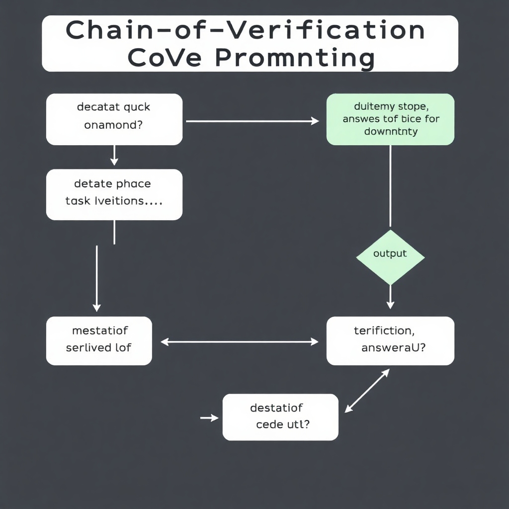 A flowchart illustrating Chain-of-Verification (CoVe) Prompting, detailing the steps of generating answers and refining the output for accuracy.