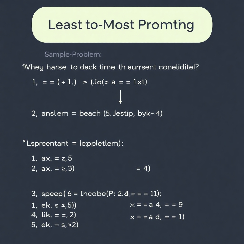 An illustration of the Least-to-Most Prompting technique in prompt engineering, depicting how complex problems can be broken down into smaller sub-problems, with sequential steps outlined.